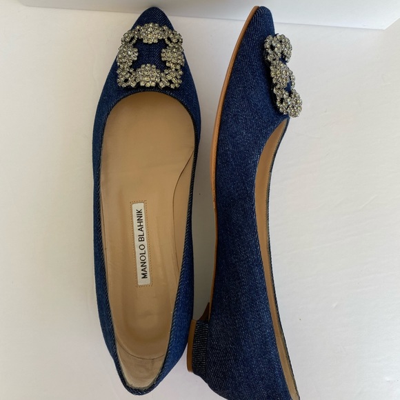 Manolo Blahnik Hangisi Denim Ballerina Flat - Picture 9 of 13